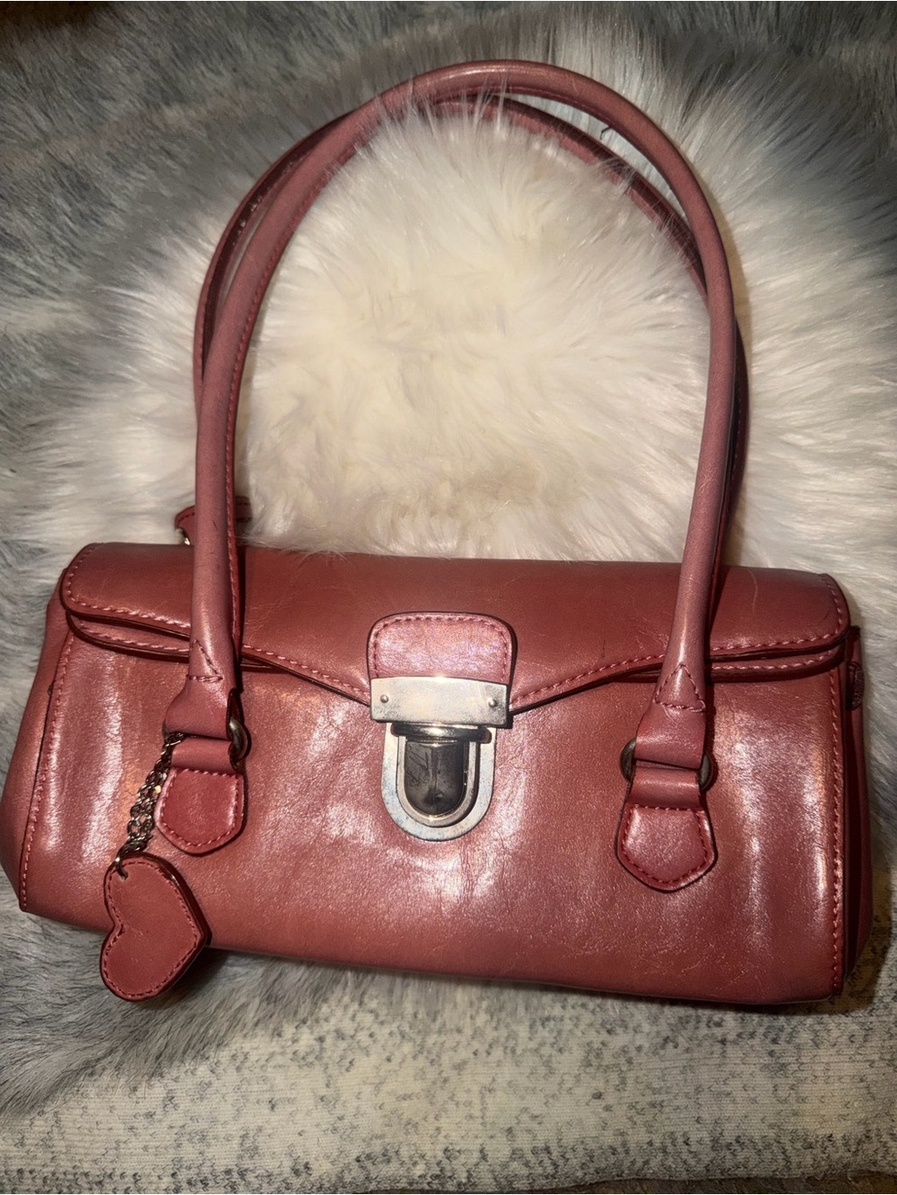 Rina Rich Women’s Pink Leather Top-Handle Shoulder Bag 2000s. Vintage